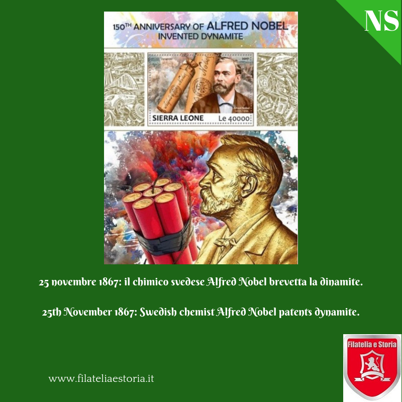 Il Chimico Svedese Alfred Nobel Brevetta La Dinamite Filatelia E Storia